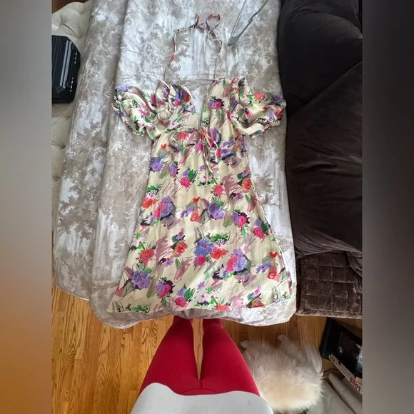 Topshop sketched floral tie front mini dress in multi​ - Picture 5 of 10